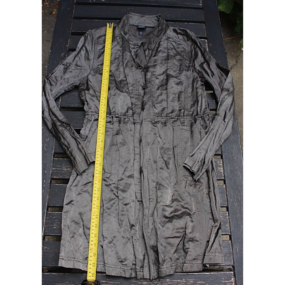 Eileen Fisher - High Collar Steel Satin Jacket in Charcoal Grey, Med - Picture 9 of 11